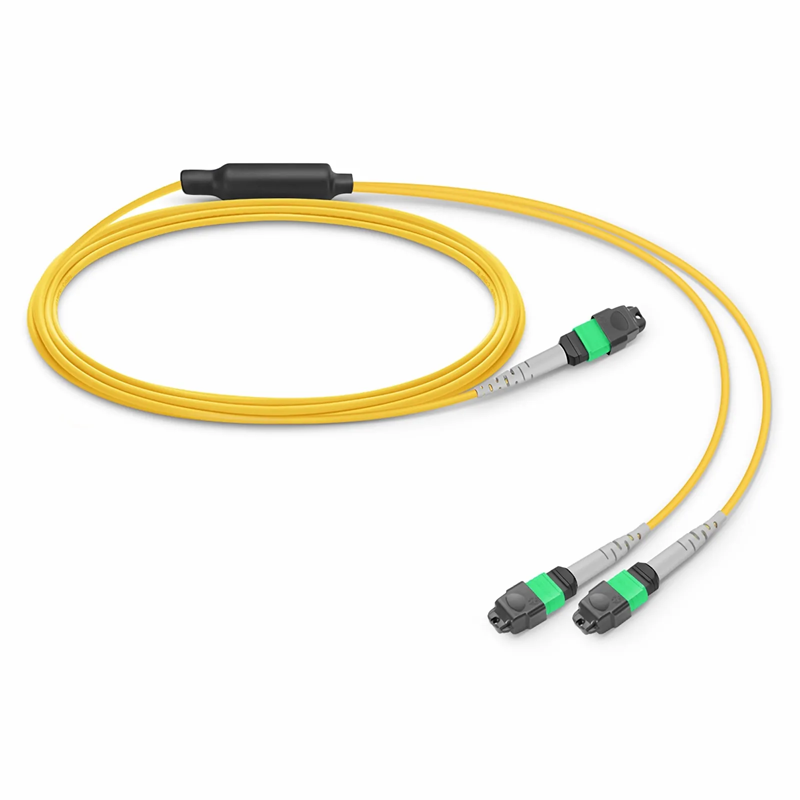 OS2 12芯MTP®-12 APC（母头）转2xMTP®-4 APC（母头）单模转换跳线，Plenum（OFNP）极性B 黄色