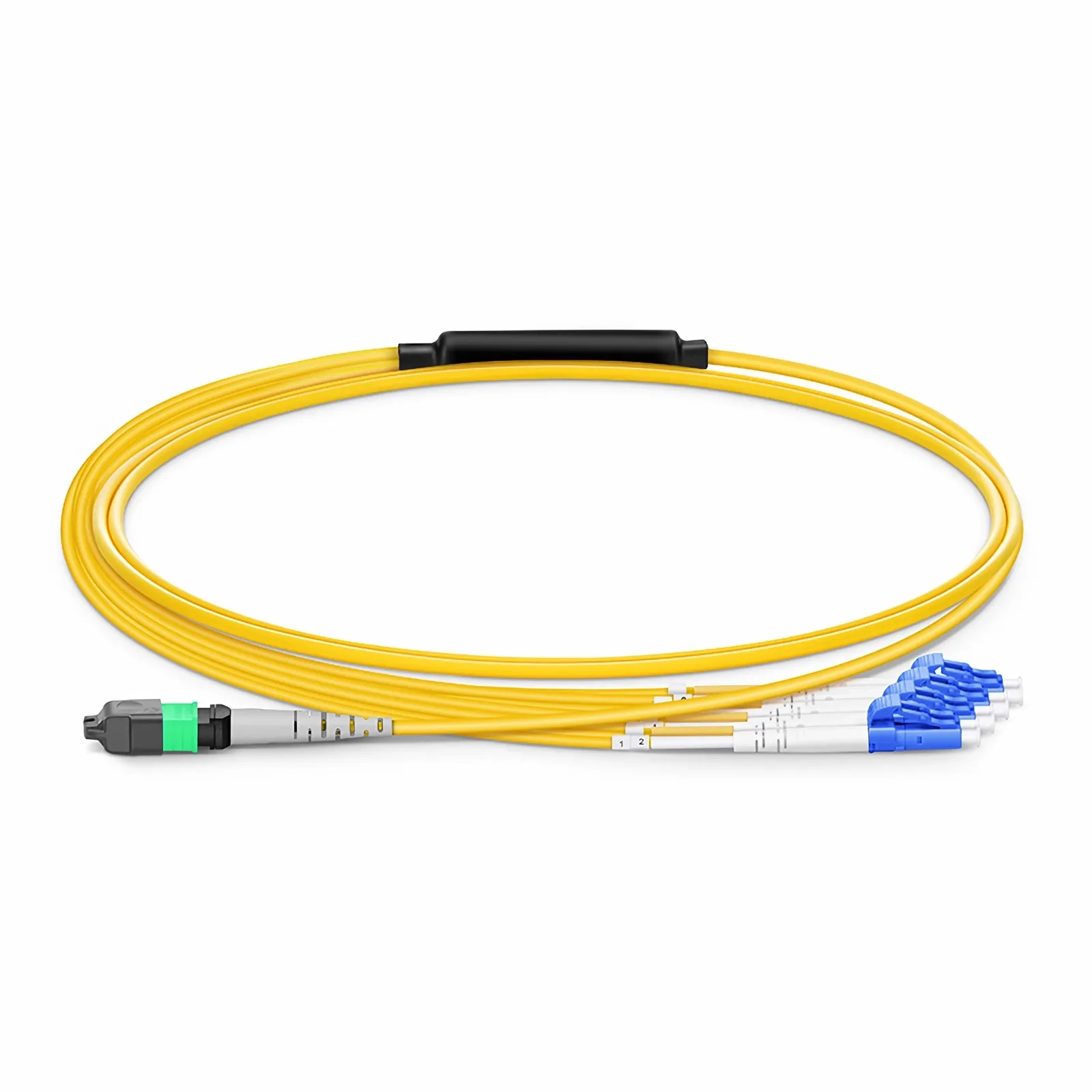 MTP®光纤分支线，MTP®-8 APC（母头）转4 x LC UPC双工，8芯，单模（OS2），Plenum（OFNP），极性B，黄色