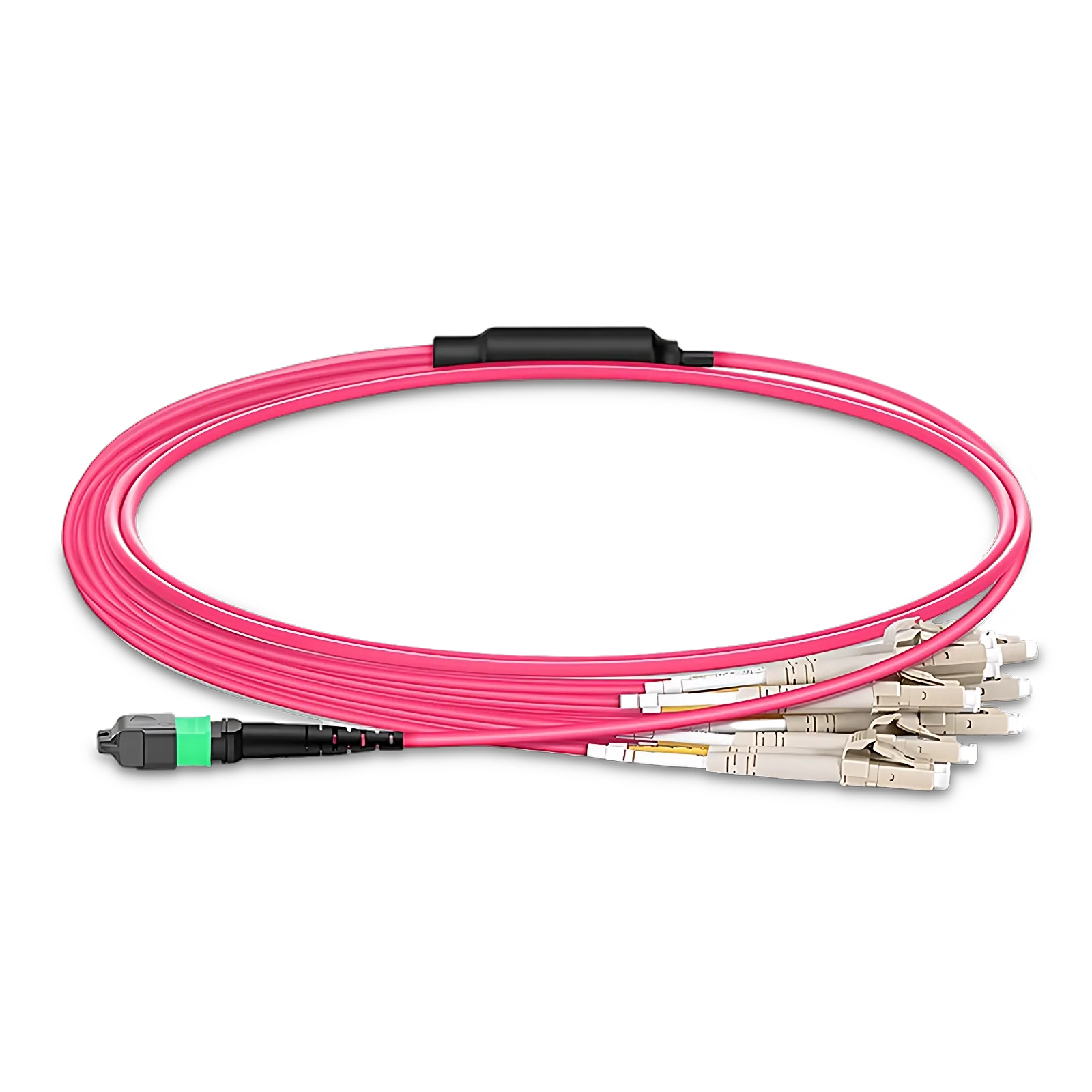 MTP®光纤分支线，MTP®-16 APC（母）转8 x LC UPC双工，16芯，多模(OM4)，Plenum (OFNP)，交叉型，品红色