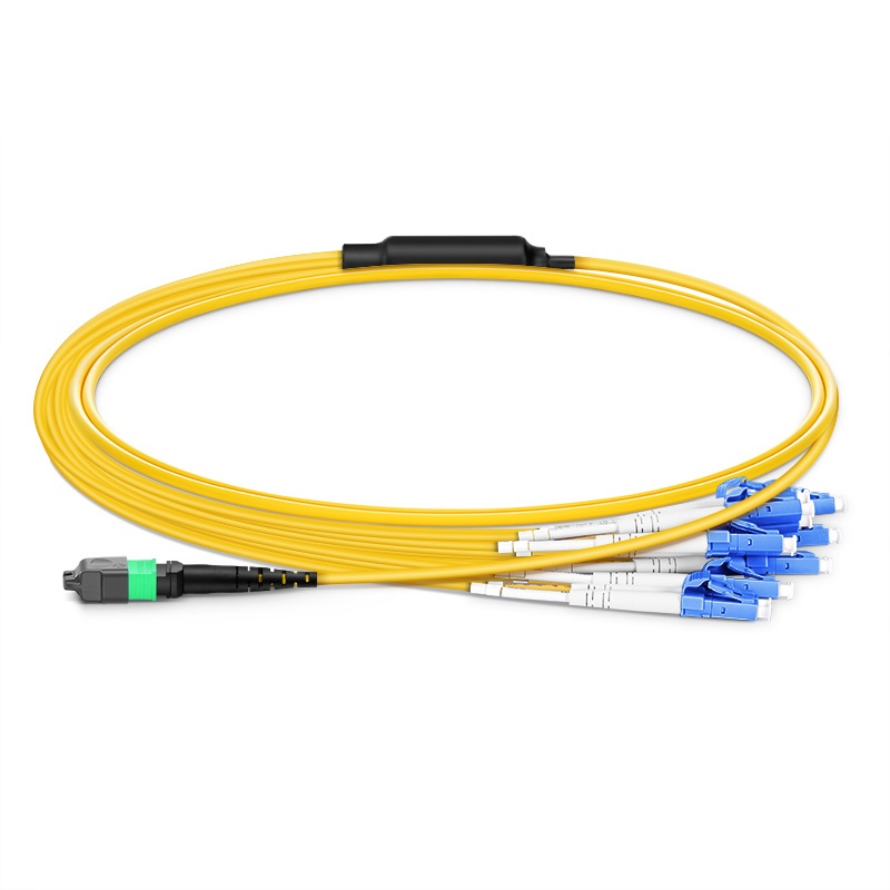 MTP®光纤分支线，MTP®-16 APC（母）转8xLC UPC双工，16芯，单模（OS2），Plenum（OFNP），交叉型，黄色