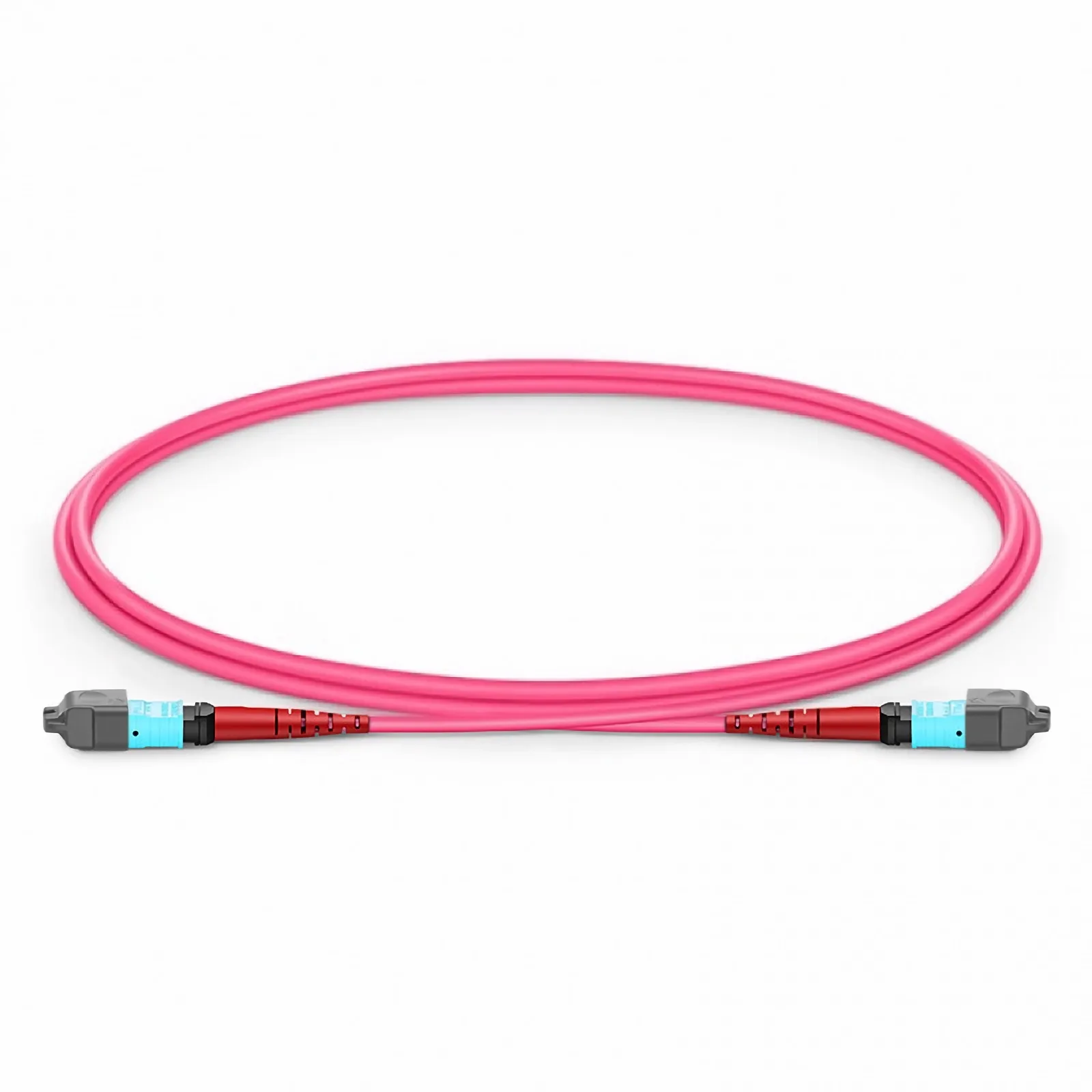 OM4 24芯MTP®-24 UPC（母头）转MTP®-24 UPC（母头）多模光纤跳线，Plenum（OFNP），0.35dB，极性A，品红色