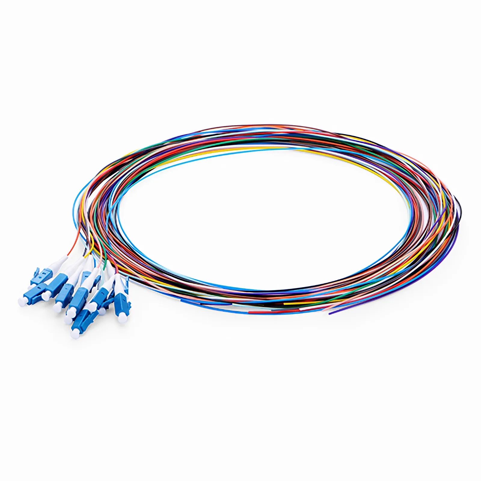1m (3ft) LC UPC 12芯OS2单模无护套彩色编码 PVC (OFNR) 0.9mm光纤尾纤
