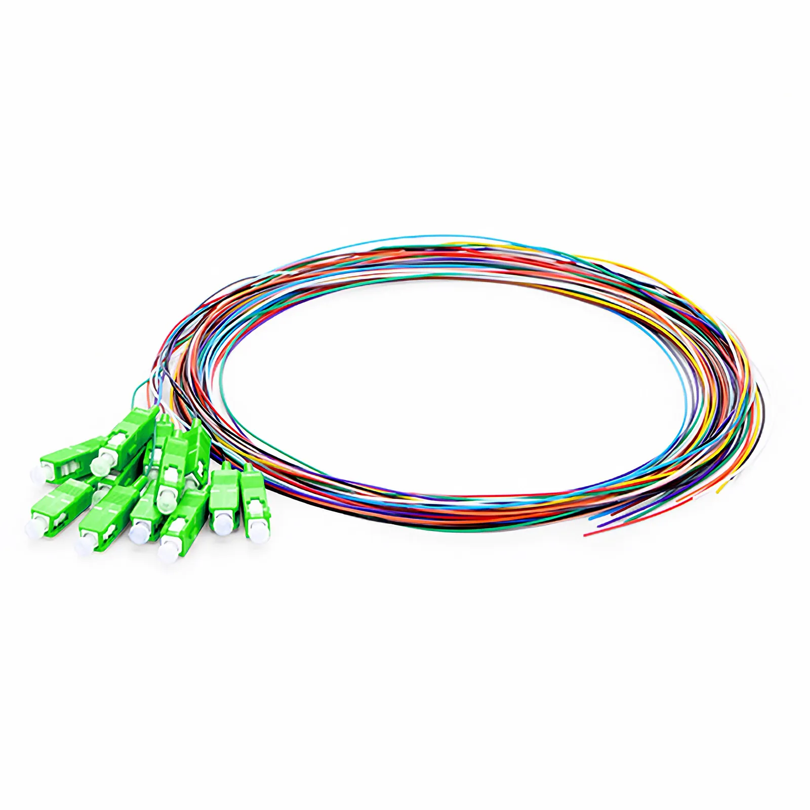 1m (3ft) SC APC 12芯OS2单模无护套彩色编码 PVC (OFNR) 0.9mm光纤尾纤