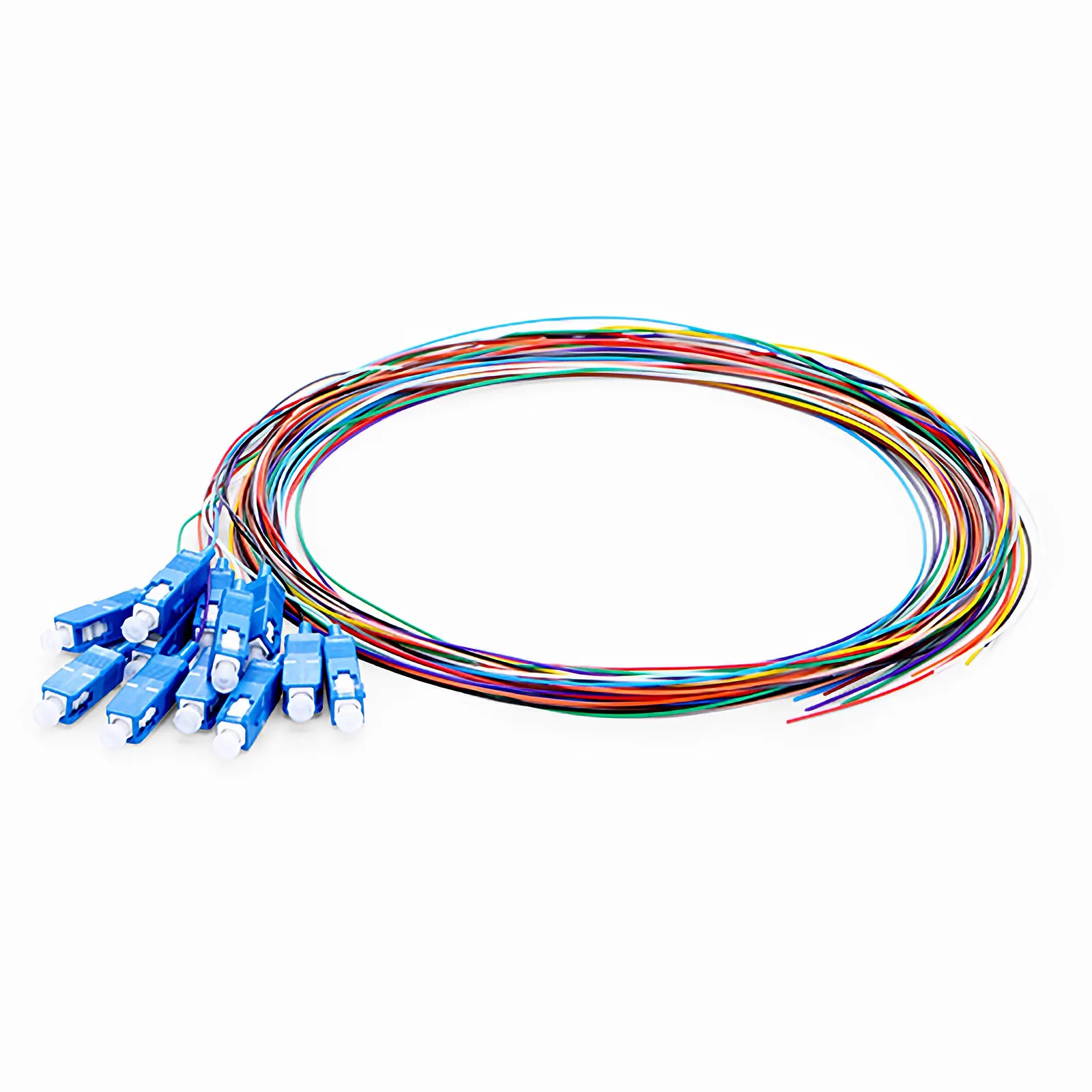 1m (3ft) SC UPC 12芯OS2单模无护套彩色编码 PVC (OFNR) 0.9mm光纤尾纤