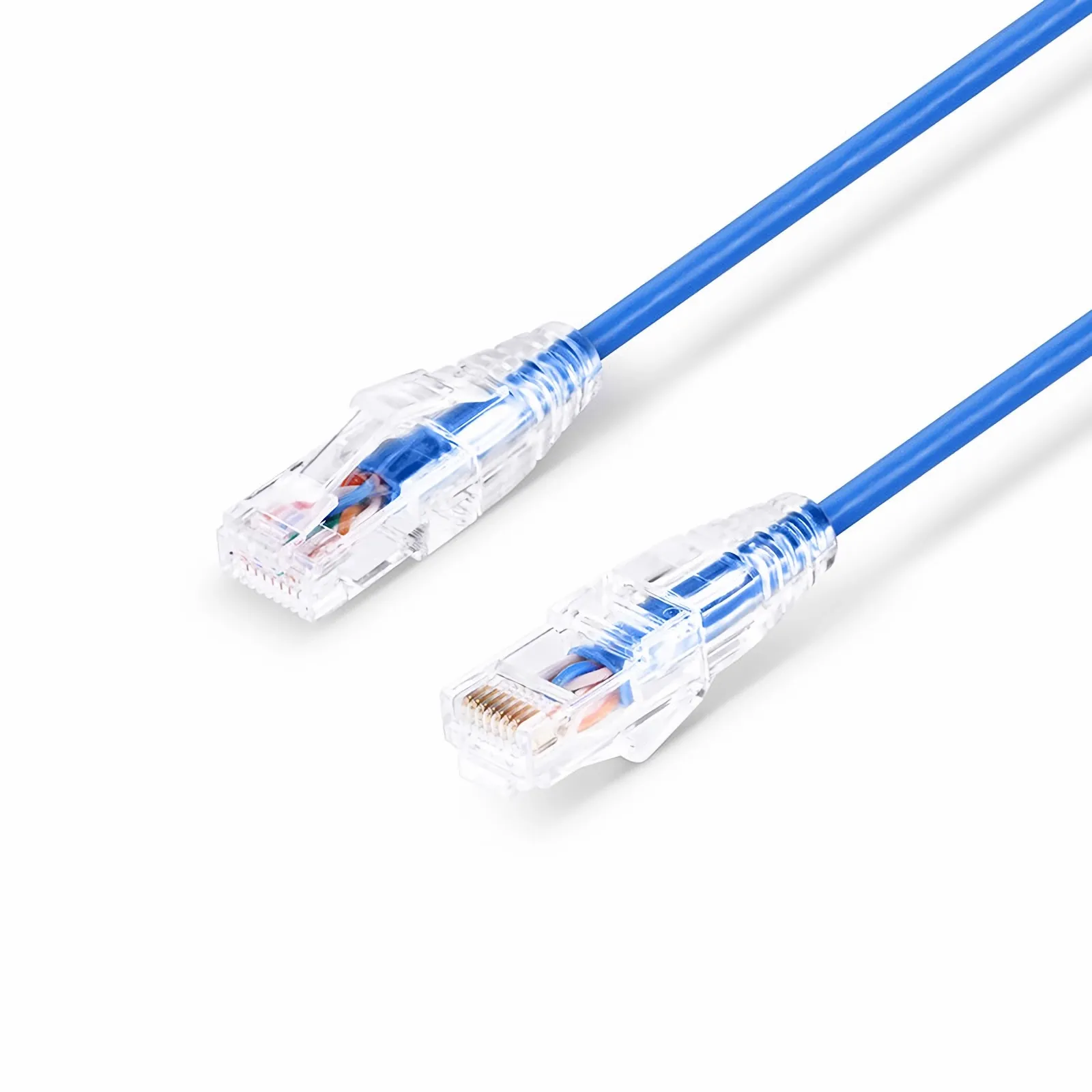 Cat6a 28AWG卡沟设计无屏蔽（U/UTP）高柔性小直径以太网网络跳线，蓝色，PVC CM 