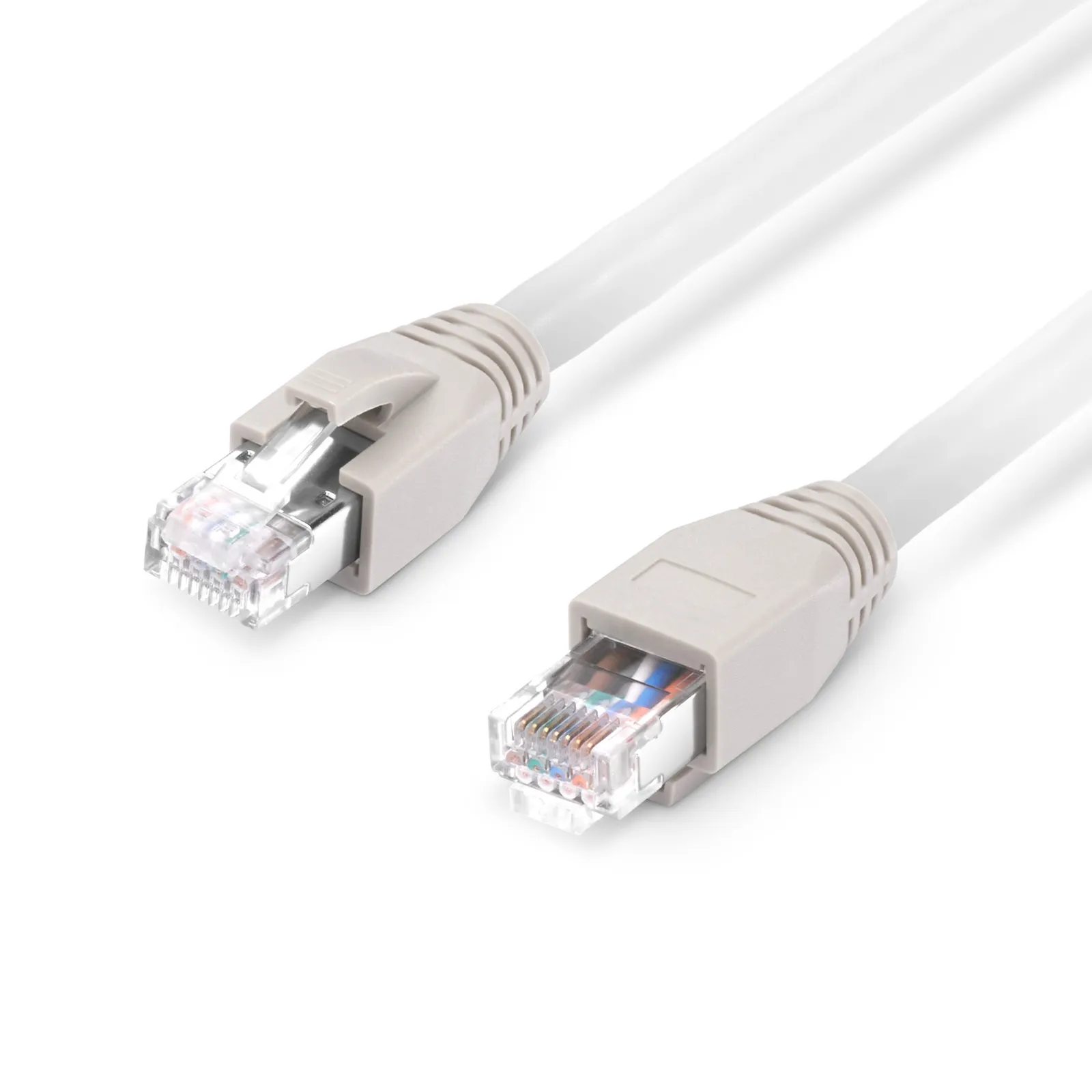 Cat8 24AWG无卡扣屏蔽（S/FTP）以太网网络跳线，PVC CM，PoE++，40G，2GHz，米白色 